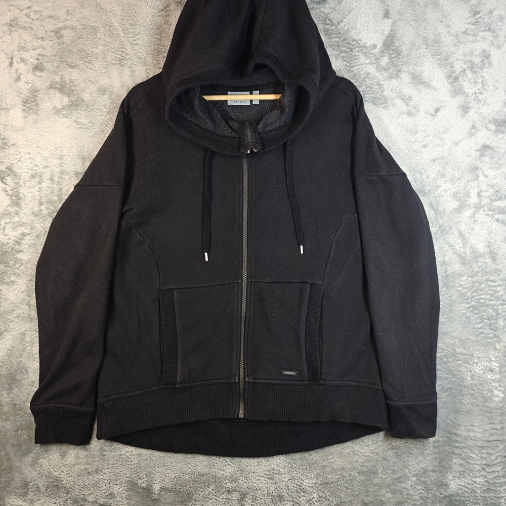 Athleta Full Zip Hoodie Womens Size M Black French Terry Relaxed Fit 866694-00